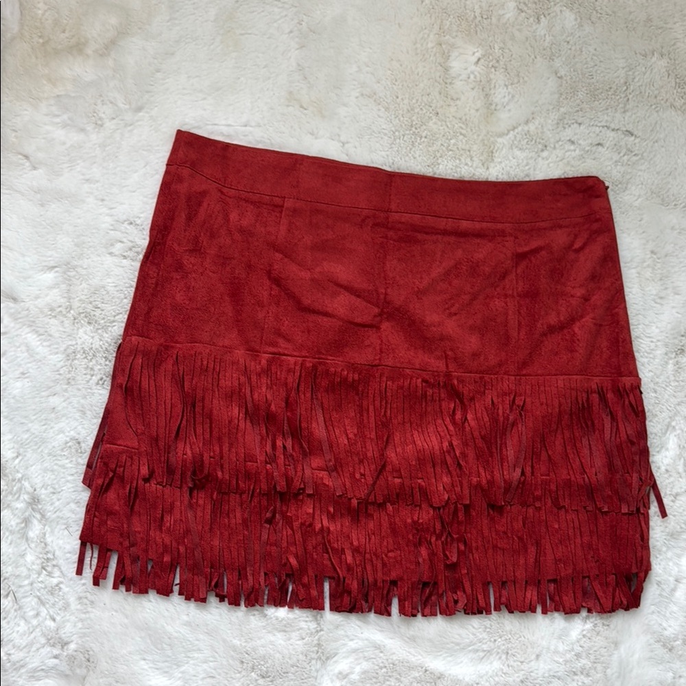 Red Fringe Mini Skirt